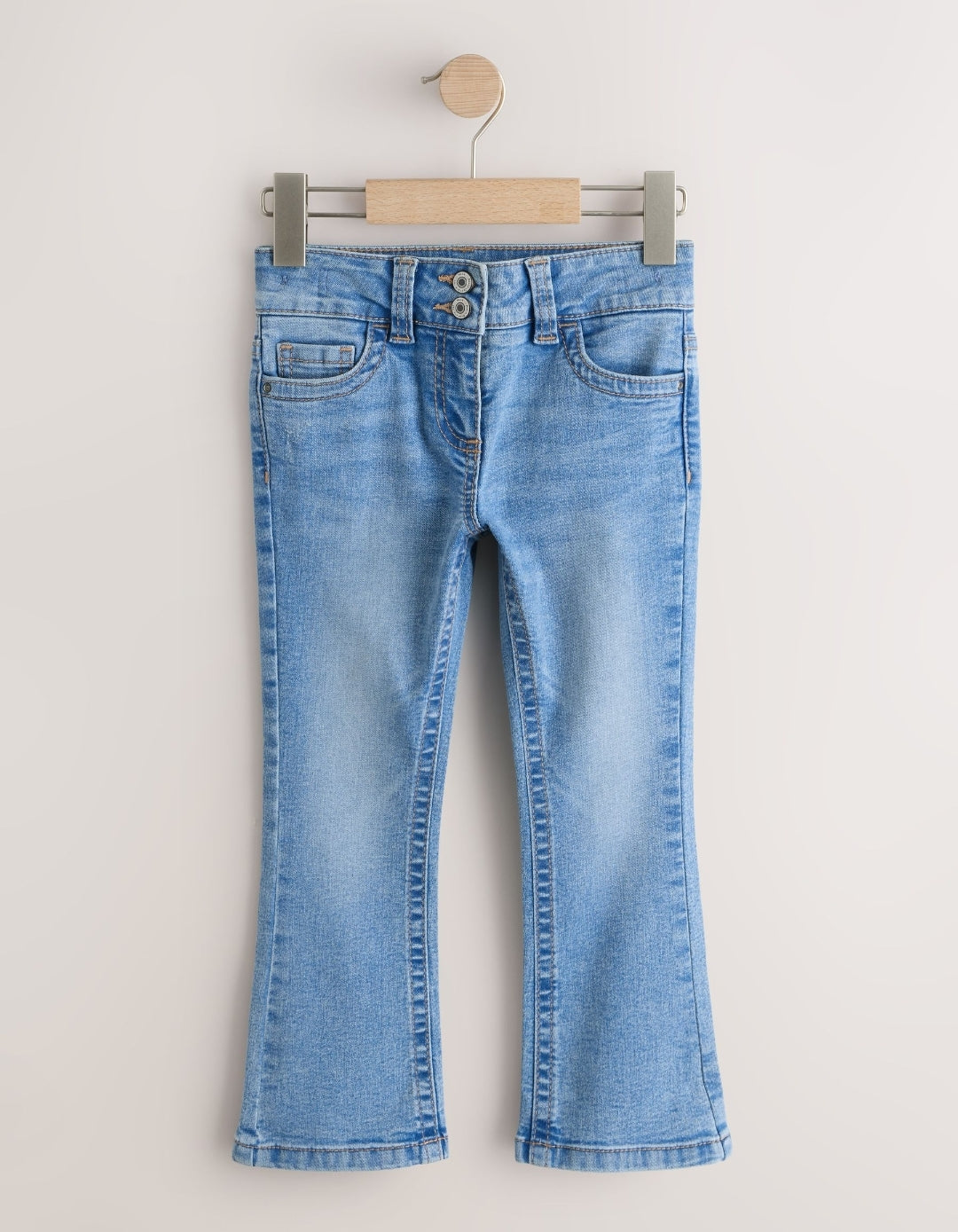 Mid Blue Denim Low Rise Flared Jeans