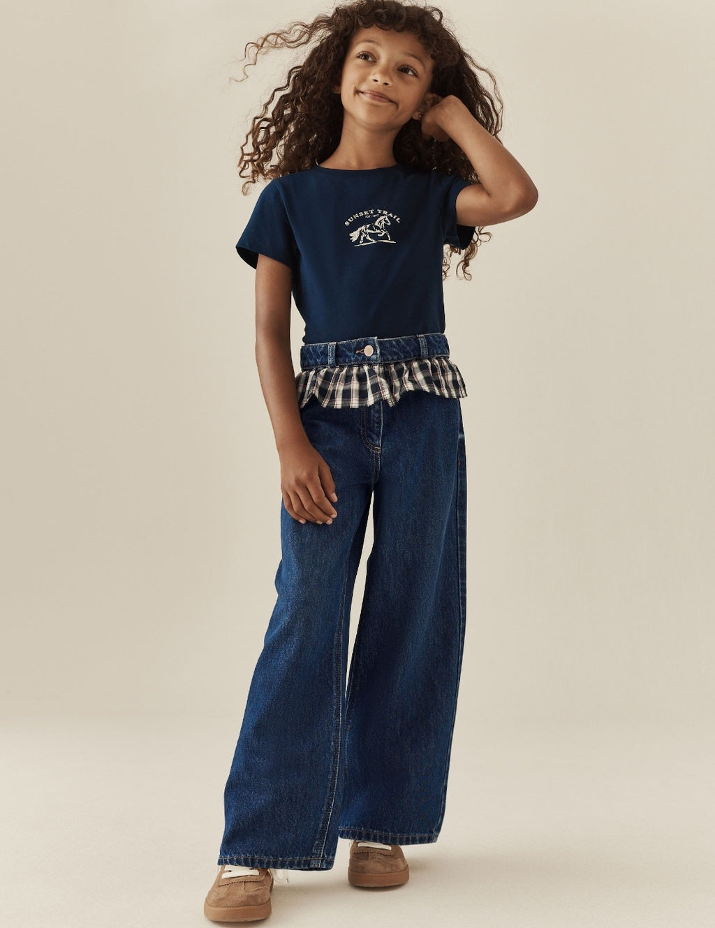 Blue Check Denim Peplum Wide Leg
Jeans