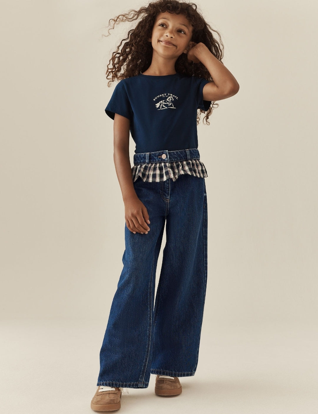 Blue Check Denim Peplum Wide Leg
Jeans