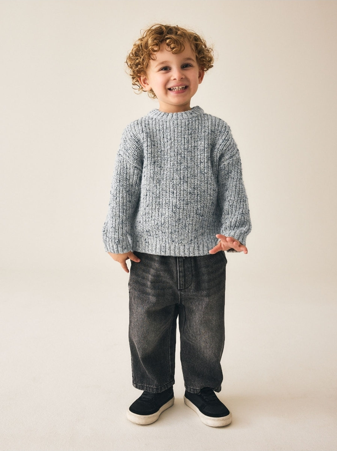 Grey Twist Knitted Crew Neck Jumper