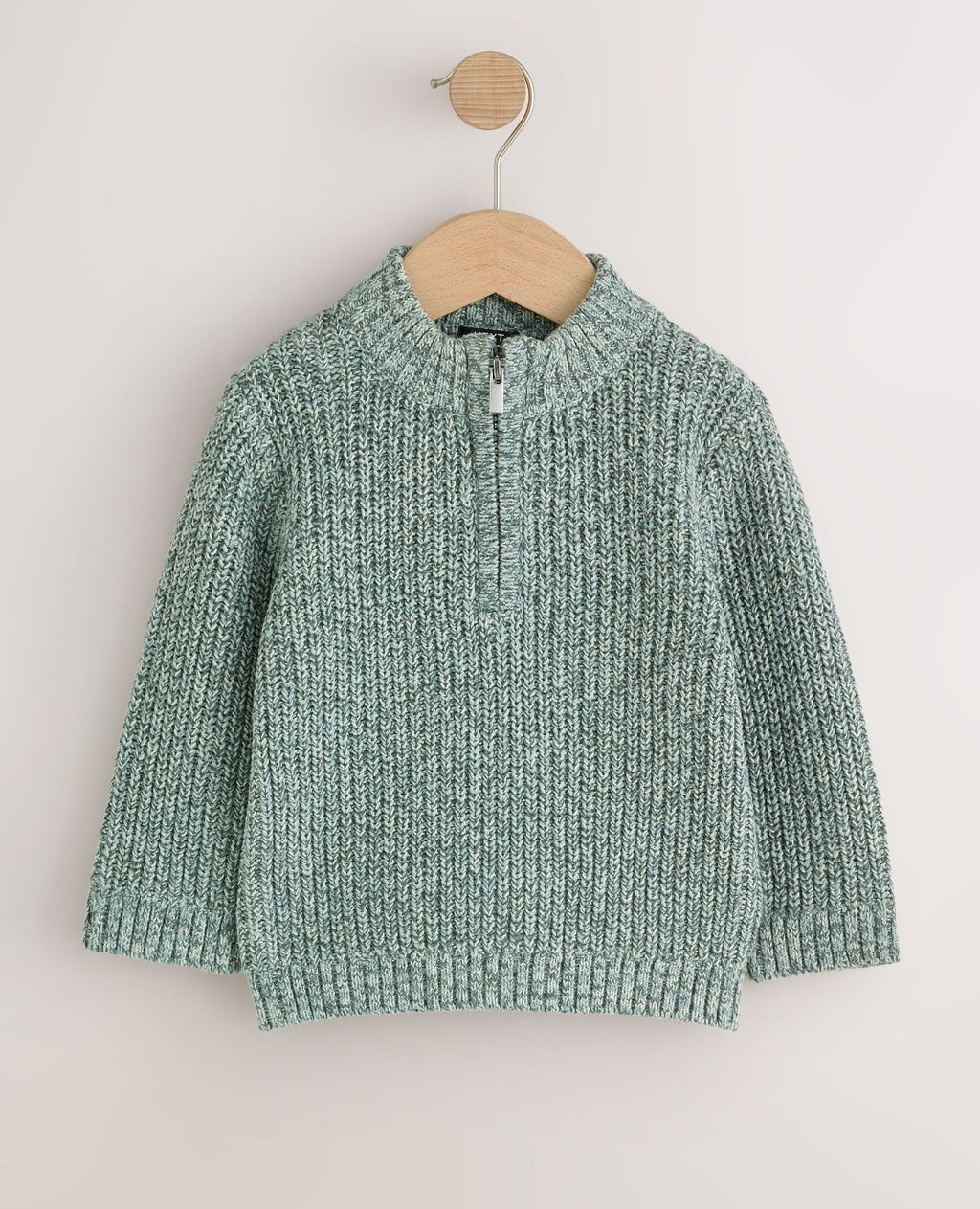 Teal Blue Zip Neck Knitted Cable
Jumper
