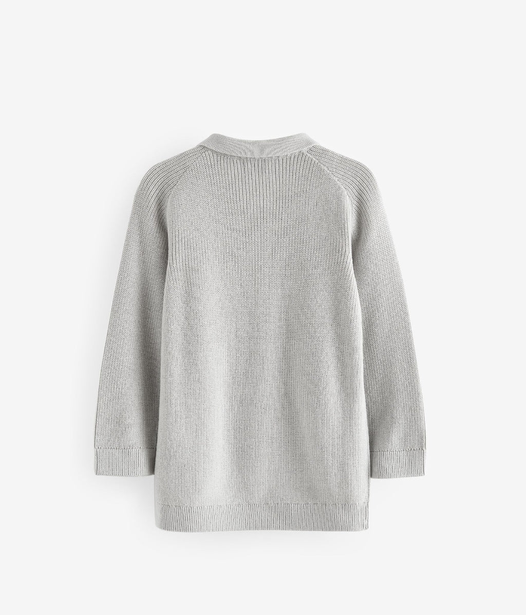 Light Grey Long Sleeve Quarter Zip Knitted Polo Shirt