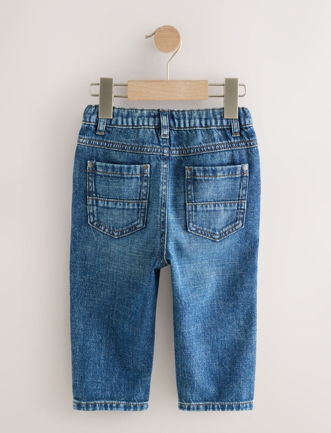 Mid Blue Denim Loose Fit Pleat Front Jeans