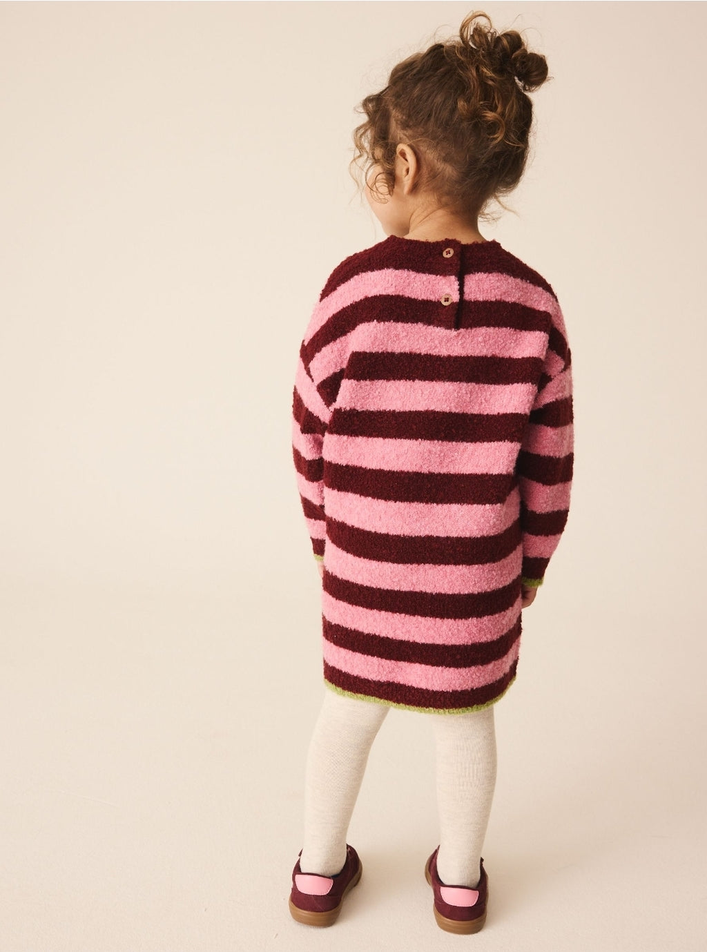 Pink Stripe Dog Jacquard Knitted Jumper Dress And Tights Set