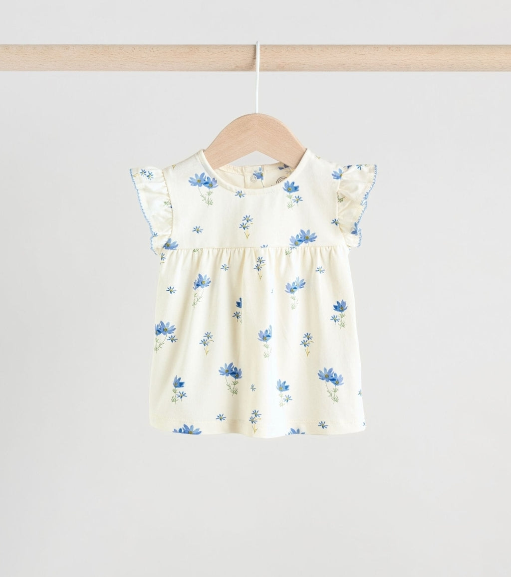 Blue/White Floral Baby Frill T-Shirt and Shorts Set 6 Piece