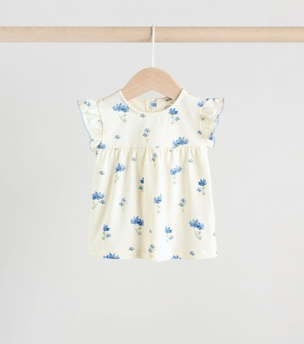 Blue/White Floral Baby Frill T-Shirt and Shorts Set 6 Piece