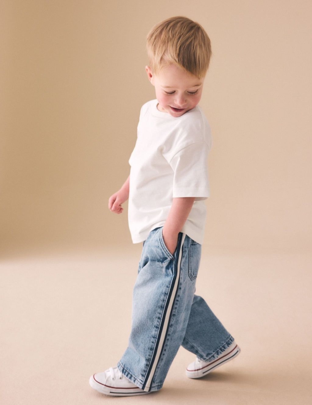 Light Blue Side Stripe Wide Fit Jeans