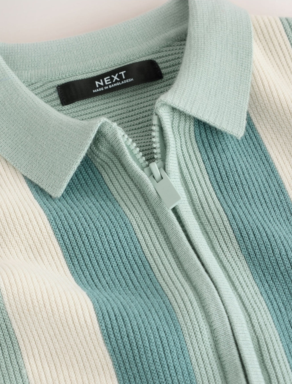 Blue Stripe Knitted Zip Up Polo Shirt