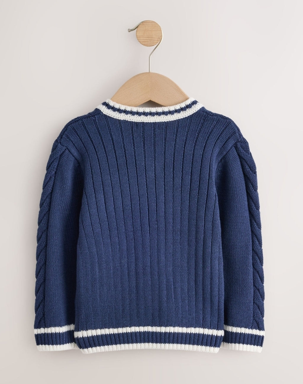 Navy Blue Cable Knit Varsity Jumper