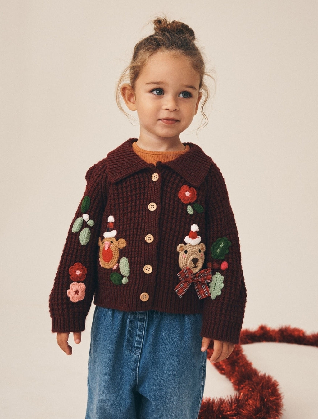 Berry Robin and Bear embroidered
Christmas Cardigan