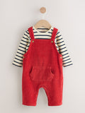 Red Cord Dungarees and Bodysuit Set