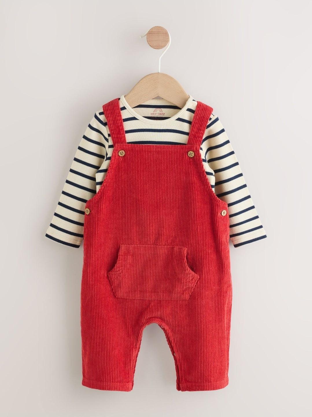Red Cord Dungarees and Bodysuit Set