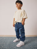 Dark Blue Comfort Stretch Wide Cargo Jeans