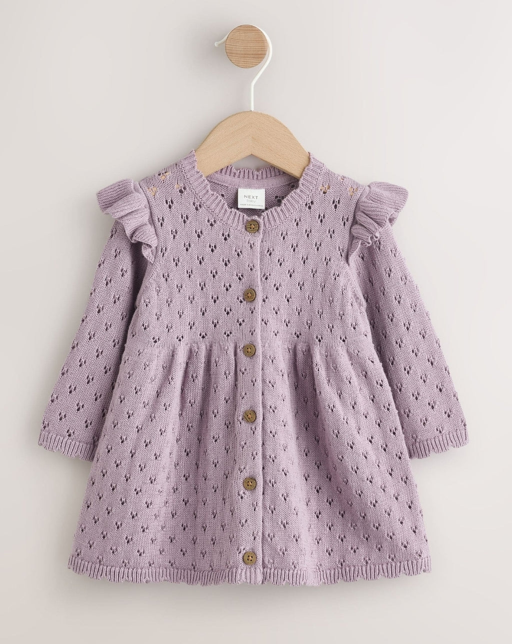 Lilac Purple Pointelle Knitted Frill
Shoulder Baby Dress