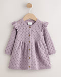 Lilac Purple Pointelle Knitted Frill
Shoulder Baby Dress