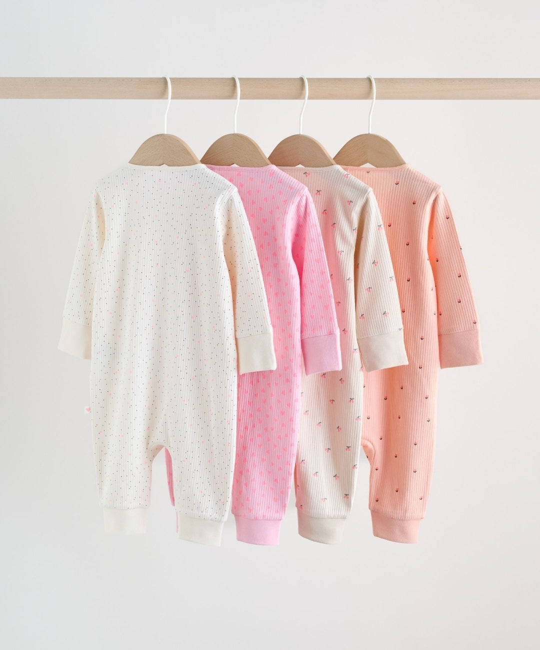 Pink Two Way Zip Baby Sleepsuit 4 pack