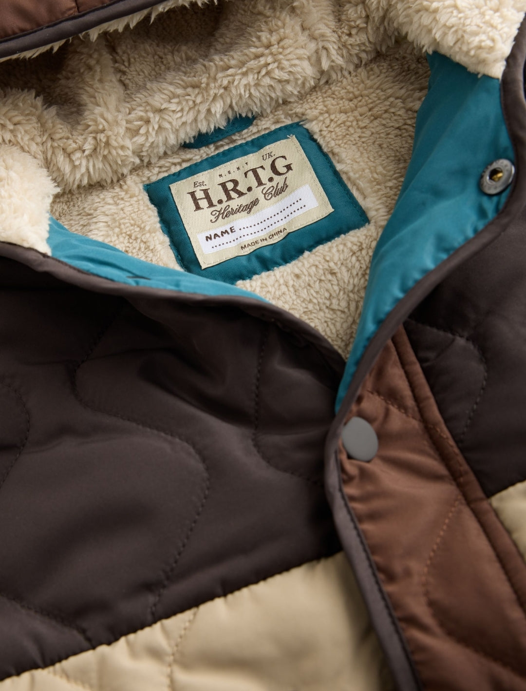 Brown Colour Block Quilted Coat