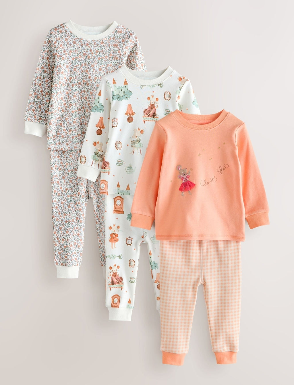 Ecru/Peach Snuggle Pyjamas 3 Pack
