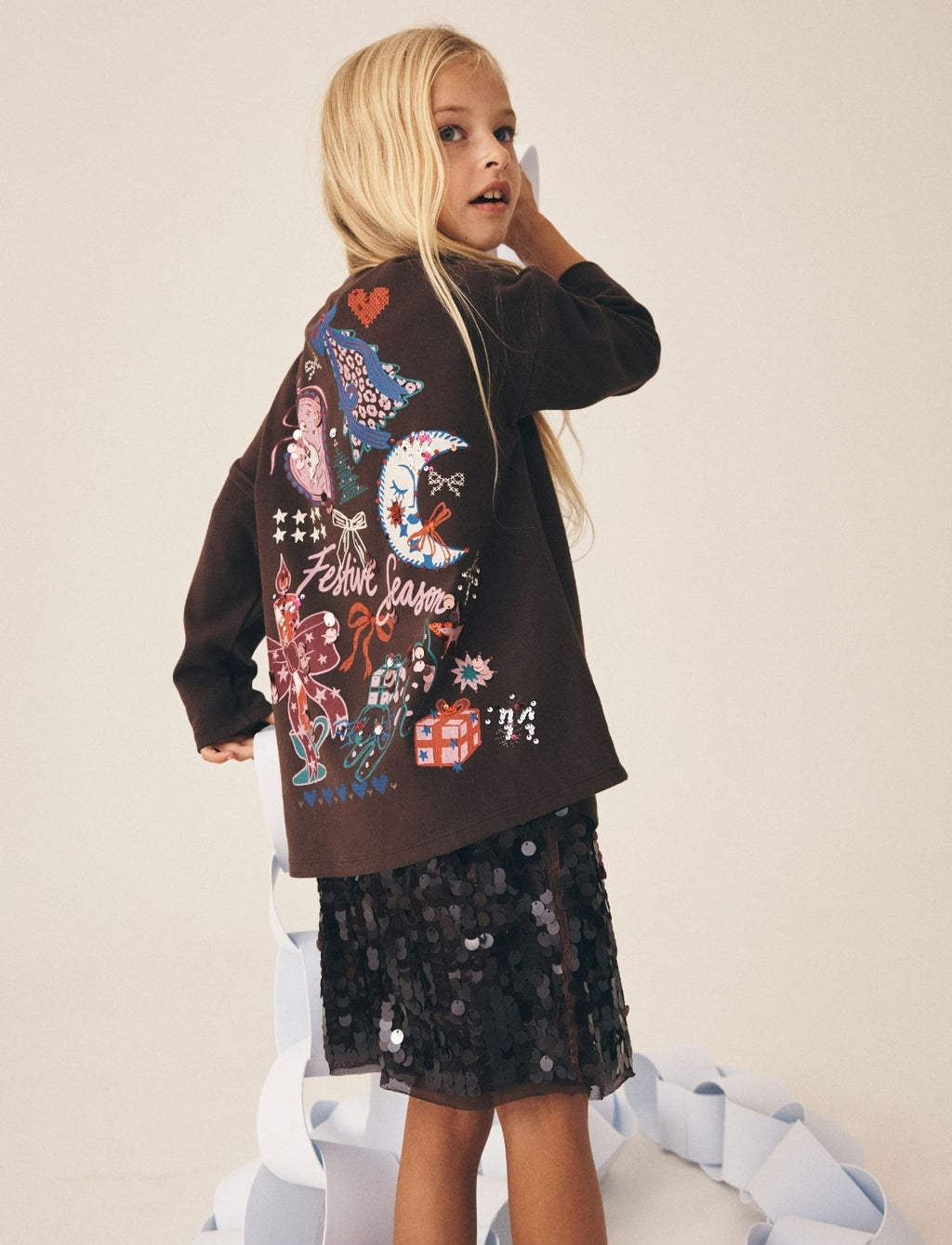 Chocolate Brown Christmas Sequin Long Sleeve Top