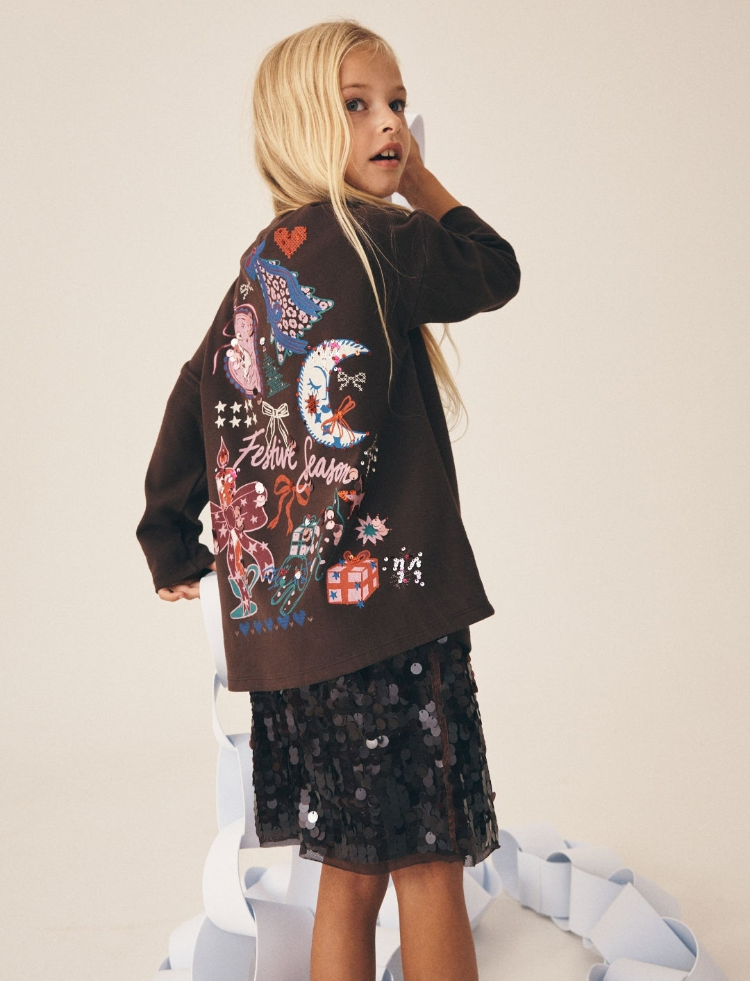 Chocolate Brown Christmas Sequin Long Sleeve Top