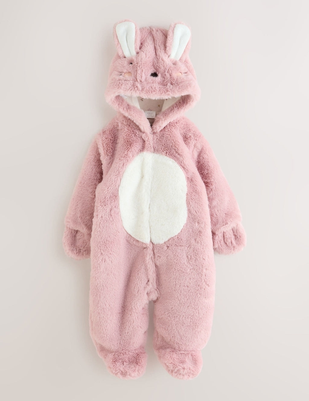 Pink Embroidered Bunny Faux Fur Hooded Baby