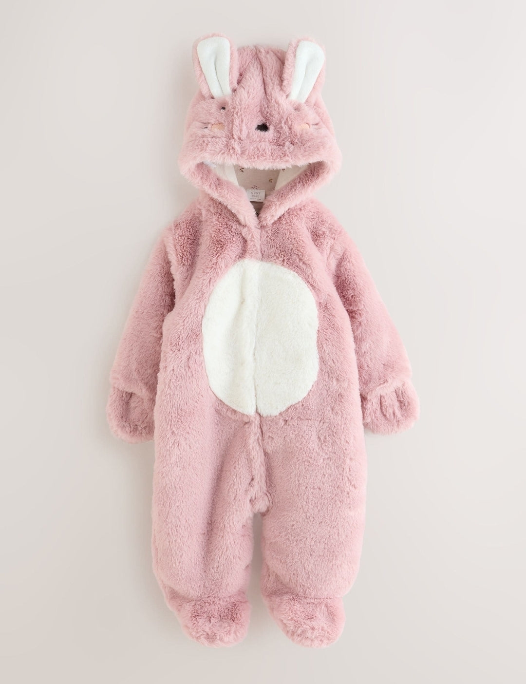 Pink Embroidered Bunny Faux Fur Hooded Baby