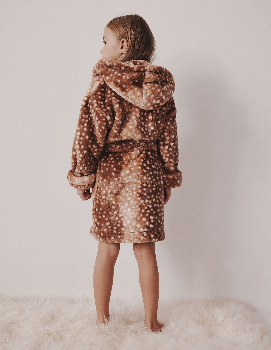 Neutral Deer Print Fleece Dressing Gown