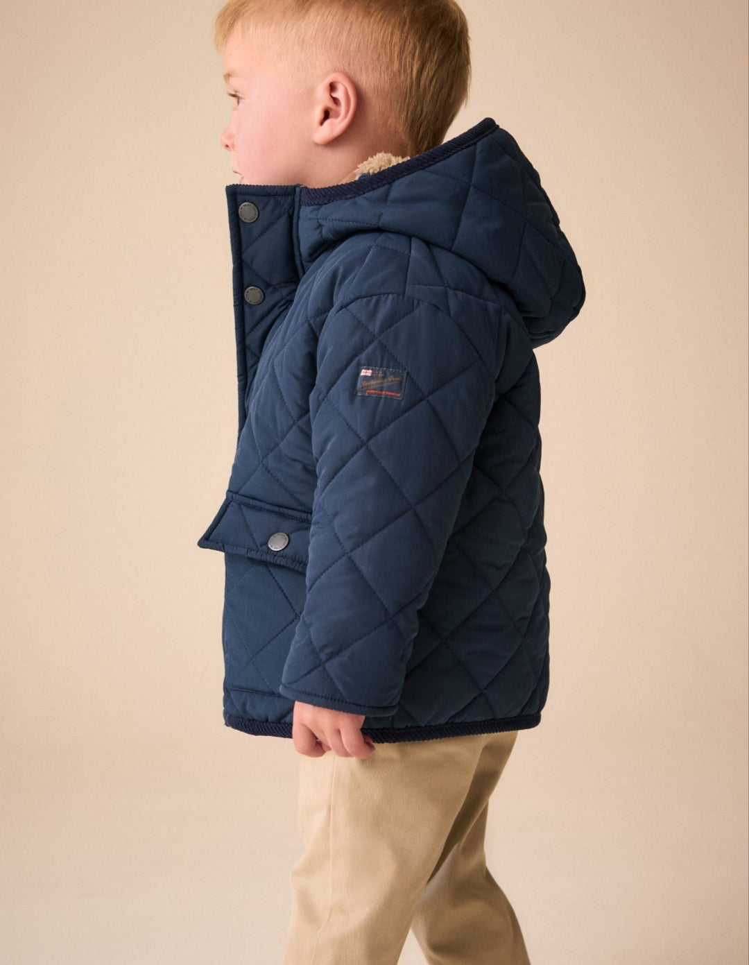 Navy Quilted Borg Lined Coat