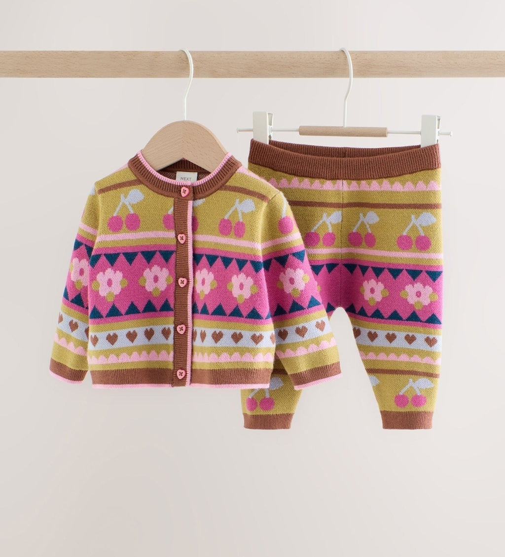 Green Fairisle Knitted Cardigan and Leggings Baby Set 2 Piece