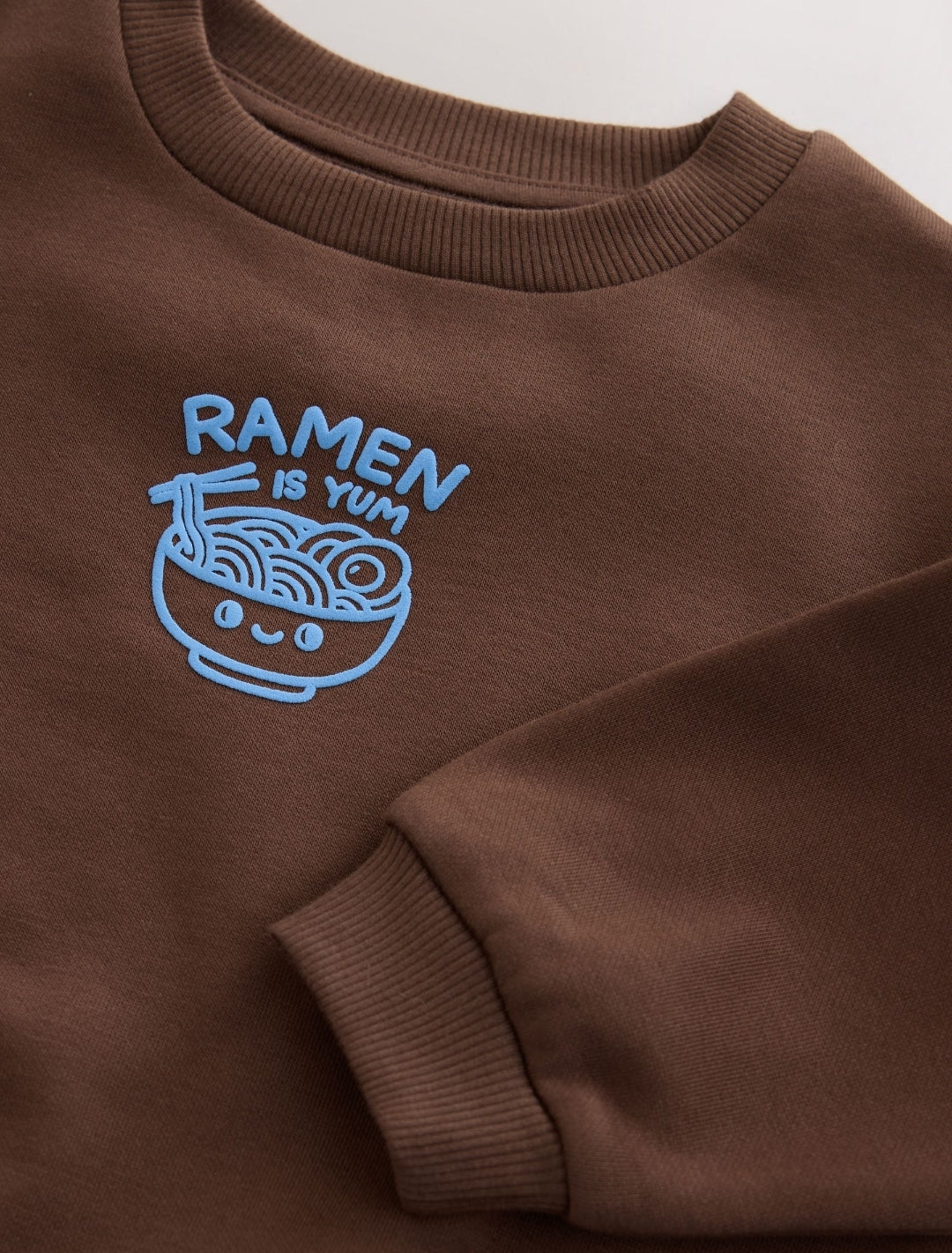 Chocolate Brown Ramen Printed Crew
Neck SweatTop