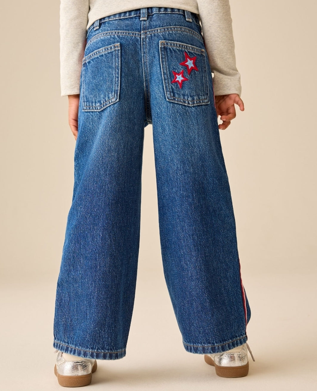Denim Embellished Wide Leg SideTape Jeans
