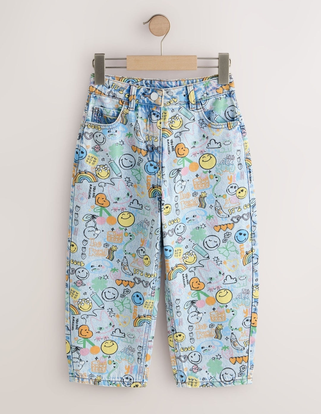 Smiley World Doodle Print Barrel
Leg Jeans