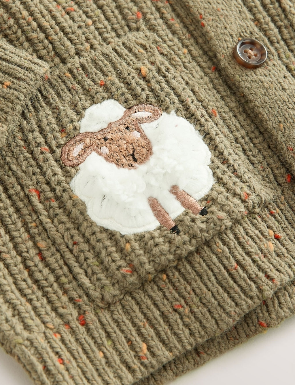 Khaki Green Sheep Character Cardigan