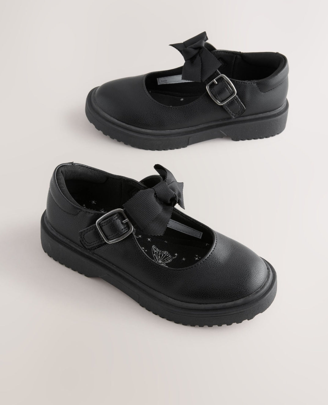 Black Matt Standard Fit (F) Bow Chunky Mary Jane School Shoes
