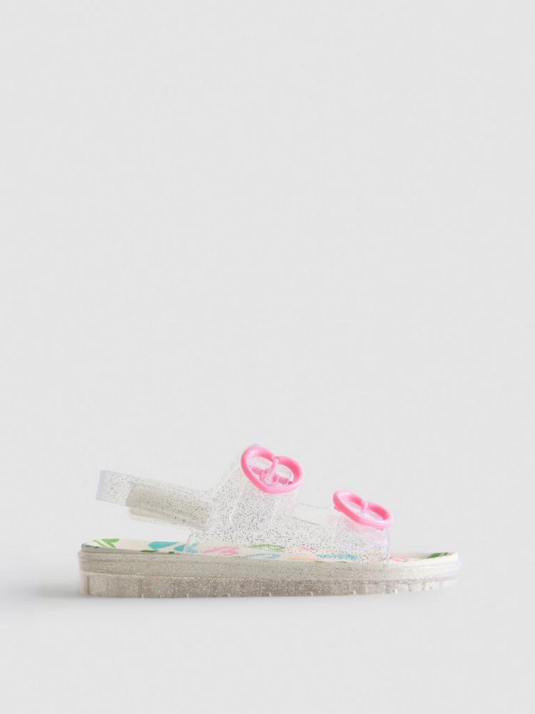 Double Buckle Strap Glitter Jelly Slingback Sandals