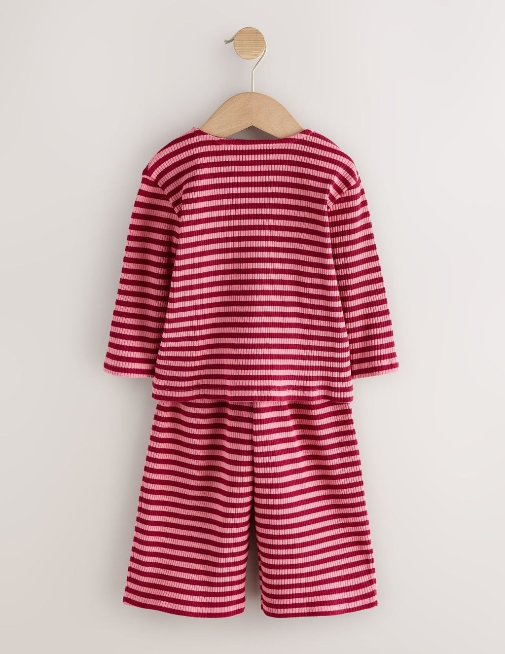 Pink Stripe Ribbed Cardigan and Wide Leg Trousers Set