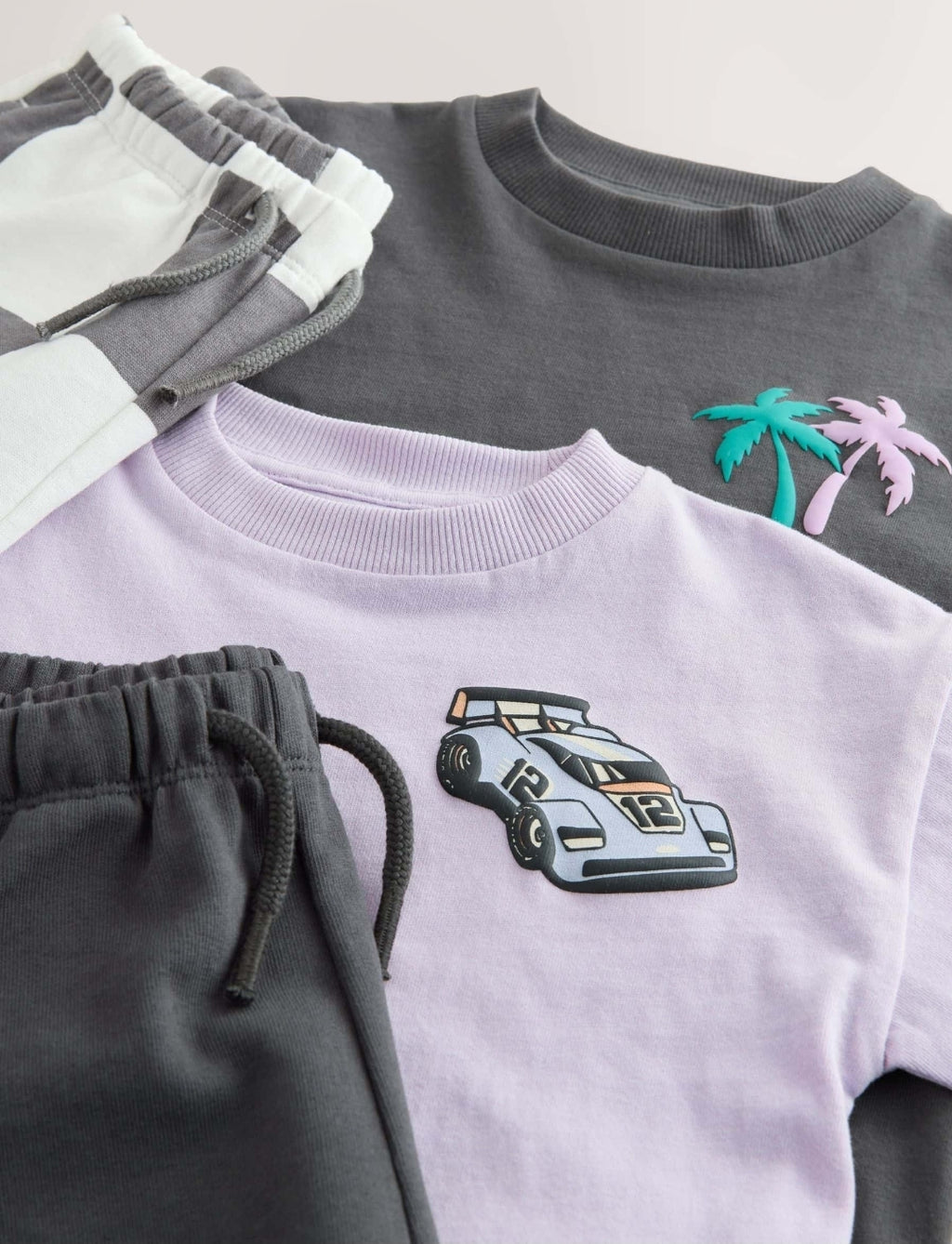 Charcoal Grey/Lilac Short Sleeve T-Shirt and Shorts Set 2 Pack