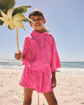 Pink Shell Towelling Hoodie And Shorts Set