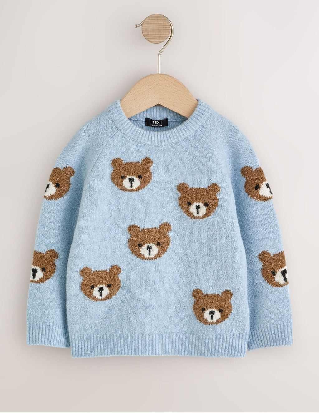 Light Blue Bear All Over Character Knitted Crew Neck Jumper