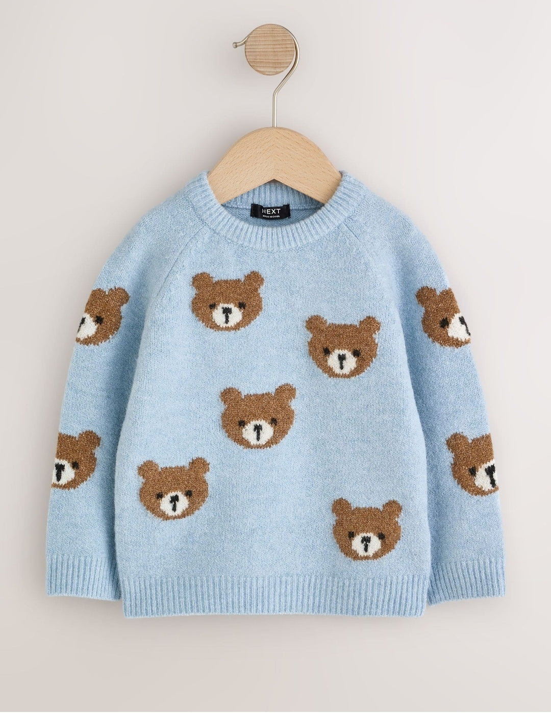 Light Blue Bear All Over Character Knitted Crew Neck Jumper