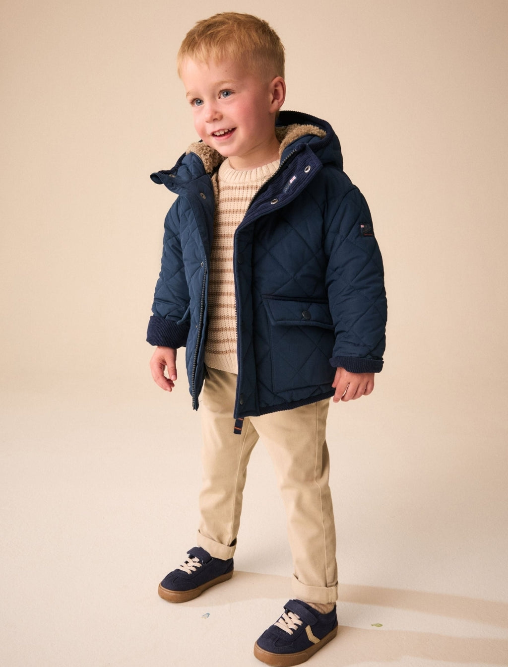 Navy Quilted Borg Lined Coat