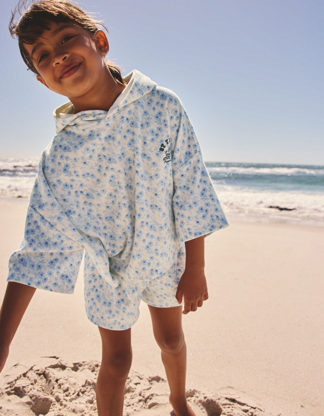Blue/White Floral Ditsy Towelling
Hoodie And Shorts Set