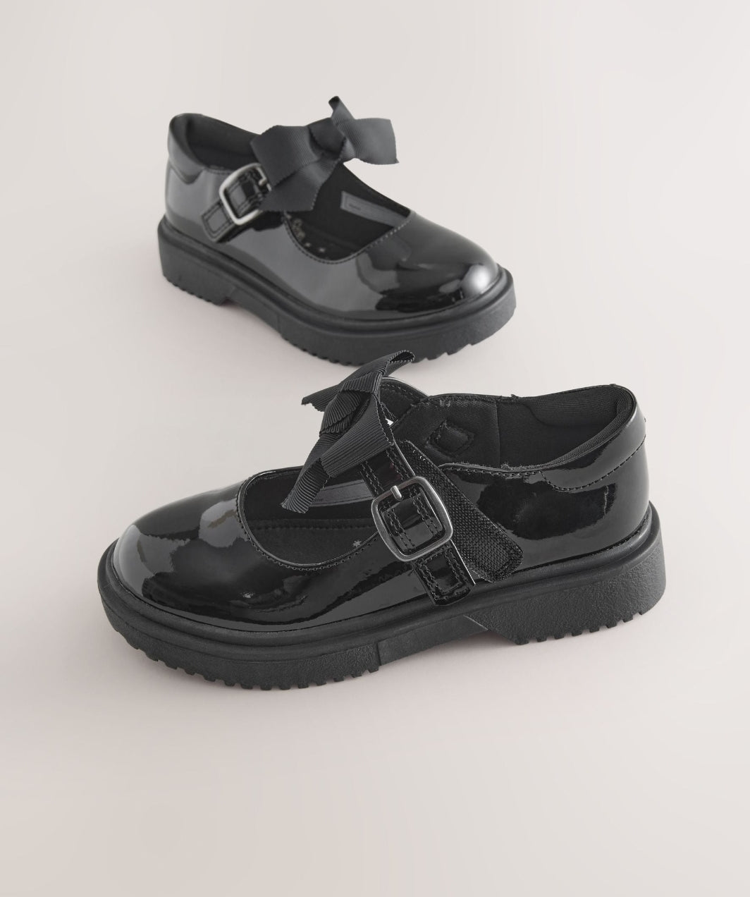 Black Patent Standard Fit (F) Bow Chunky Mary Jane School Shoes