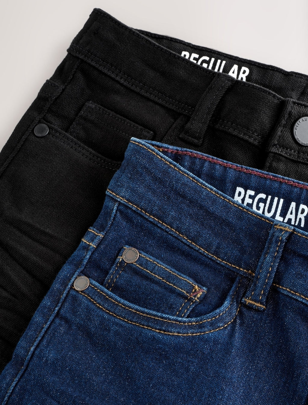 Dark Blue/ Black Denim Regular Fit
Regular Length Stretch Jeans 2 Pack