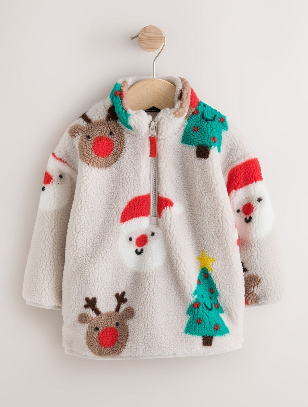 Multi All Over Printed Christmas Zip Neck Fleece