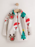 Multi All Over Printed Christmas Zip Neck Fleece