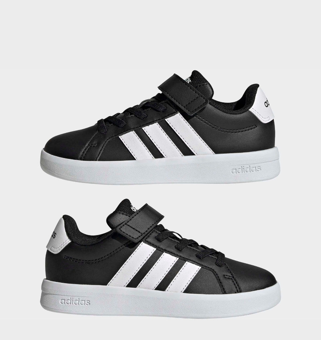 adidas Black/White Grand Court 3.0 Elastic Lace Kids Trainers