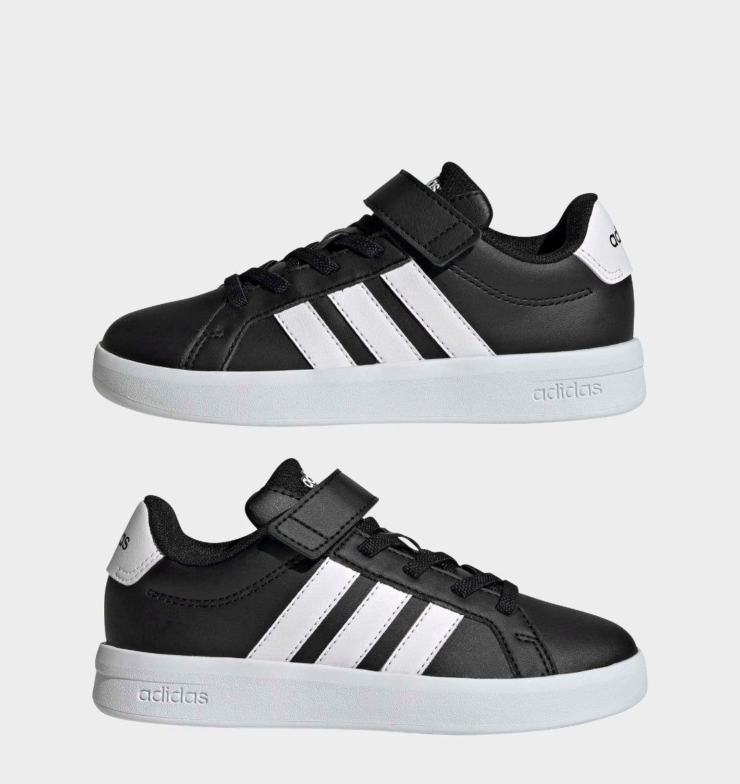 adidas Black/White Grand Court 3.0 Elastic Lace Kids Trainers
