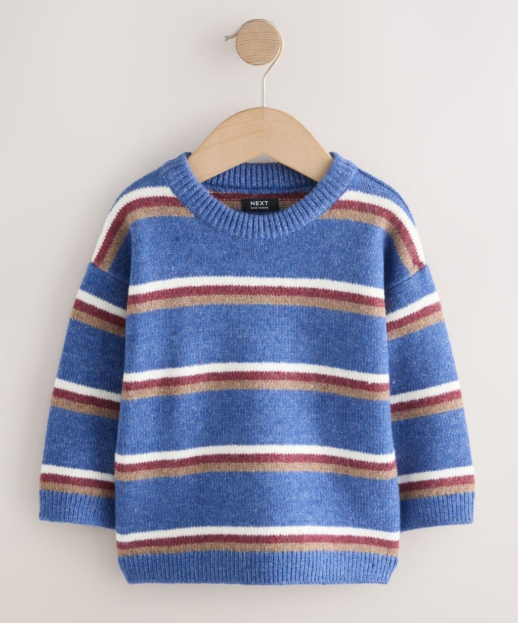 Blue Striped Knitted Crew Neck
Jumper
