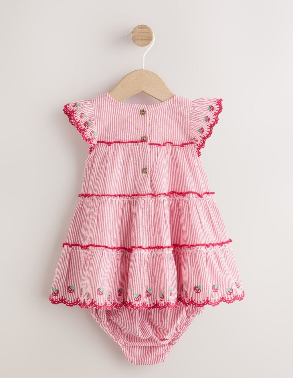 Red Strawberry Baby Tiered Woven Dress and Knickers Set 2